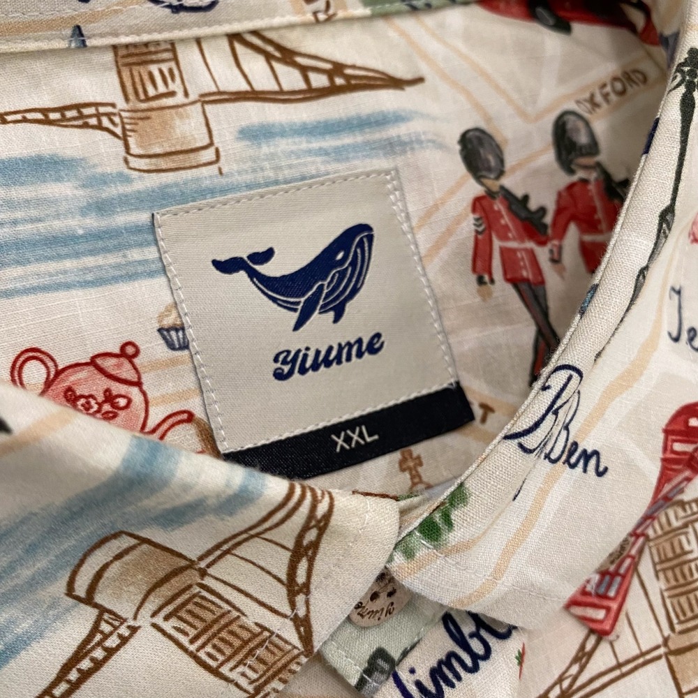 Yiume Shirt Mens XXL Hawaiian London Map Cotton Short Sleeve Button Down - Picture 5 of 9